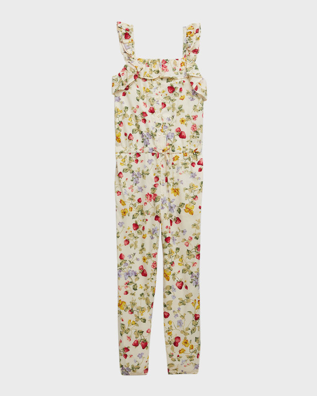 Girl's Smocked Floral & Fruit-Print Jumpsuit, Size 7-